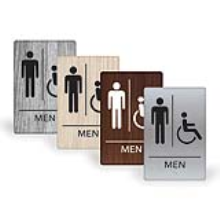 6X9PM-H - MitUSA ADA Compliant<BR>Wood Grain and Brushed Silver<BR>Men Handicap 6" x 9"