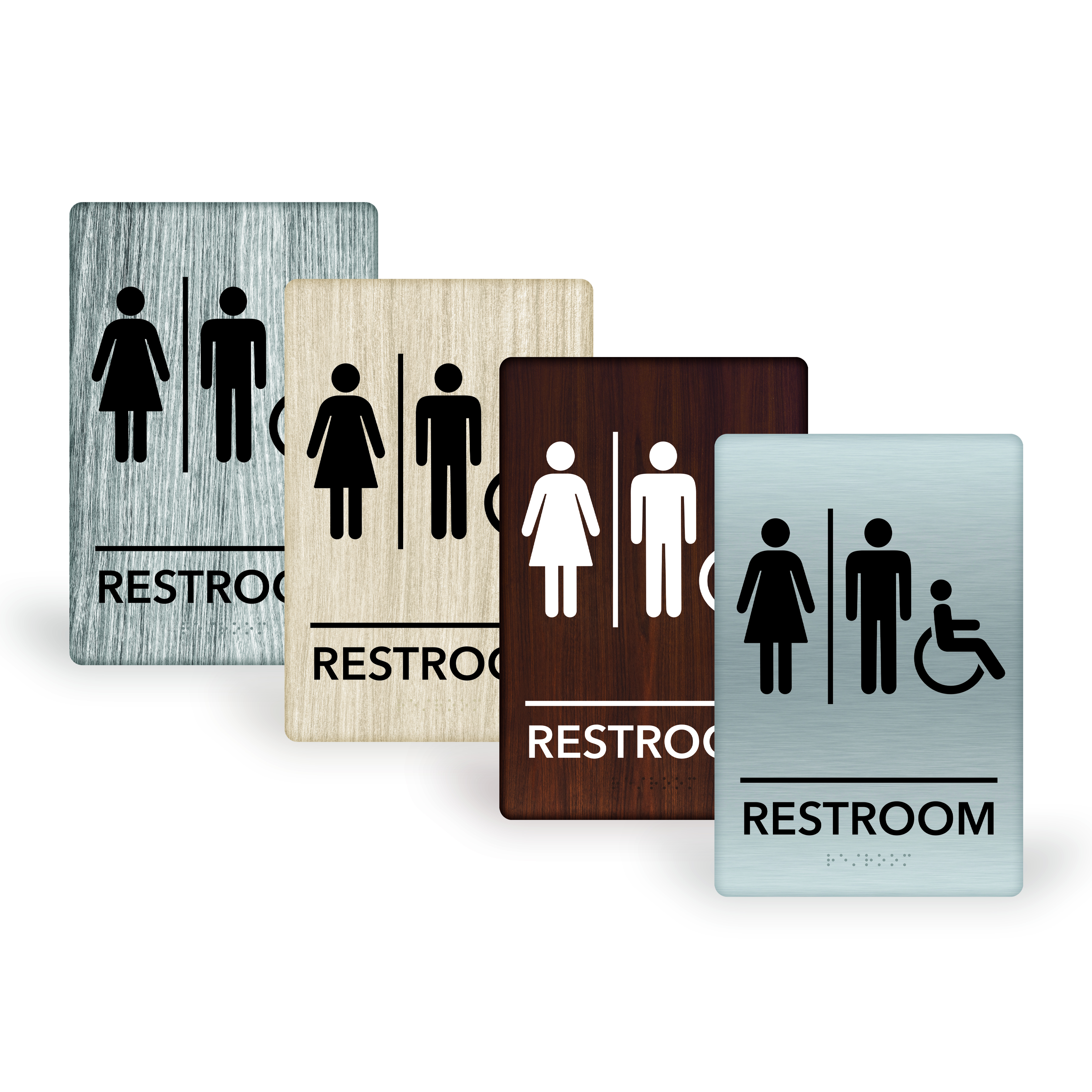 ADA Compliant Wood Grain and Brushed Silver - Unisex<BR>Handicap 6" x 9"