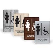 6X9PW-H - MitUSA ADA Compliant<BR>Wood Grain and Brushed Silver<BR>Woman Handicap 6" x 9"