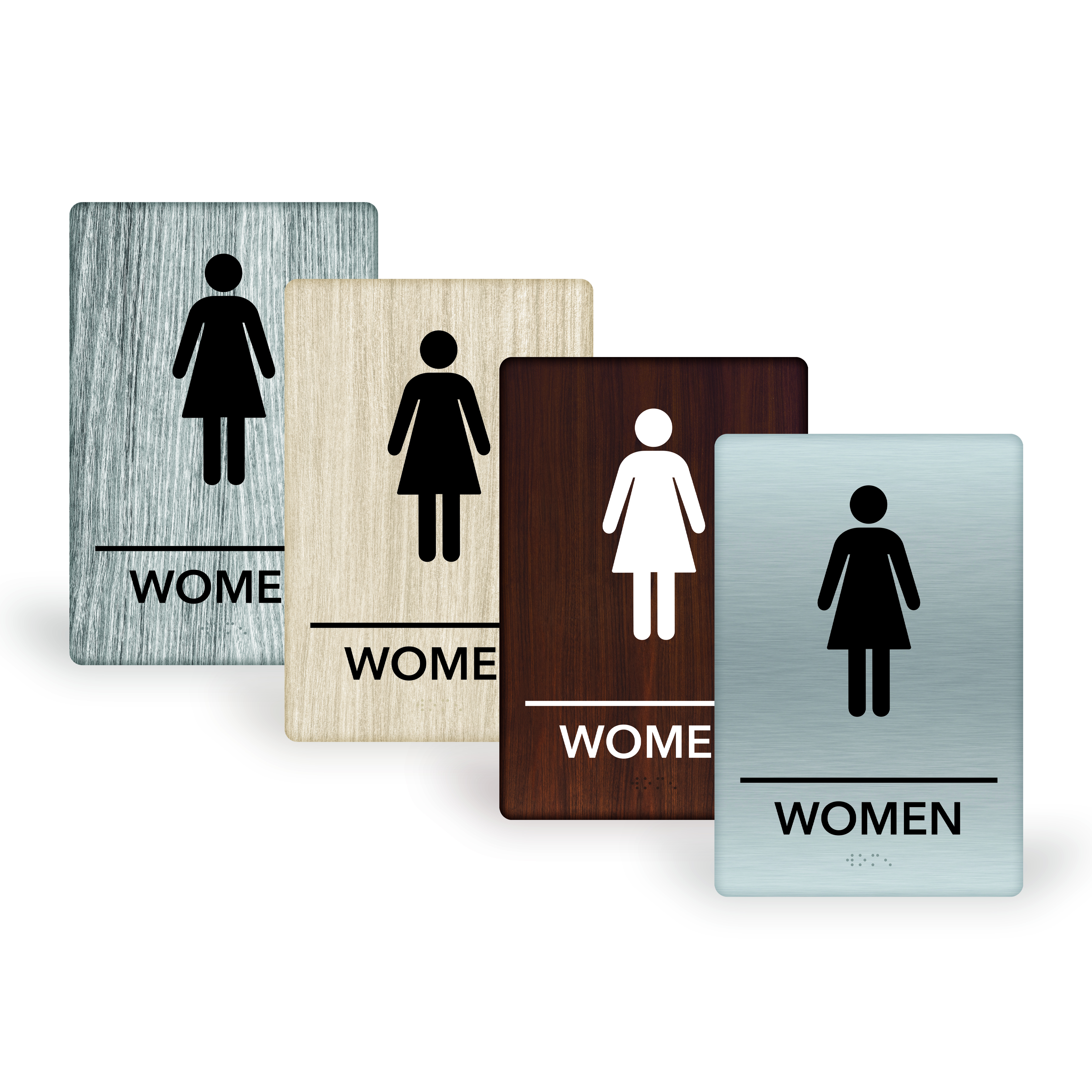 6X9PW - ADA Compliant Wood Grain and Brush Silver - Woman 6" x 9"