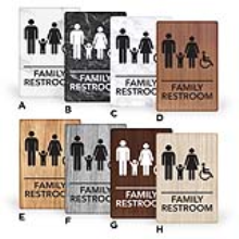 6X9PFR - MitUSA ADA Marble & Wood Grain Signs Family Restroom<BR>6" x 9"