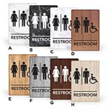 6X9PU-H - MitUSA ADA Marble & Wood Grain Signs Restroom Hcp 6" x 9"