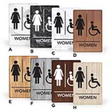 6X9PW-H - MitUSA ADA Marble & Wood Grain Signs Woman Hcp 6" x 9"